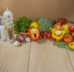 Wooden Background with Organic Vegetables on the Side