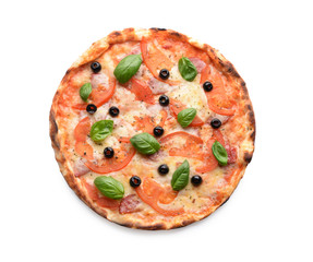 Tasty pizza on white background