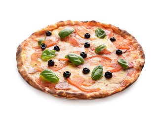 Tasty pizza on white background