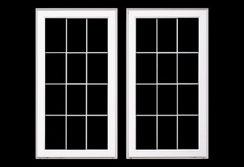 White wood window frame isolated on black background