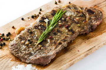 Grilled beef steak isolated on white background