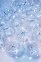 Different empty glasses on served table at the restaurant