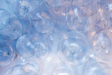 Different empty glasses on served table at the restaurant