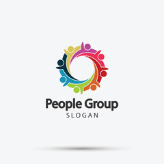 Vector graphic group connection logo.Eight people in the circle.logo team work