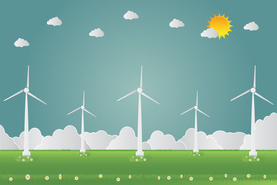 Wind turbines with sun clean energy with road eco-friendly concept ideas.vector illustration