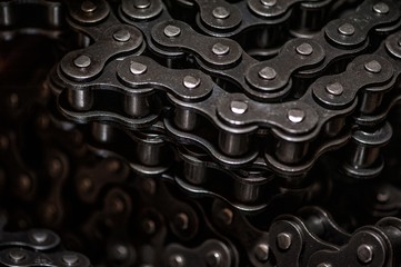 Industrial driving roller chain close-up