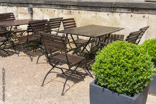 Chairs And Tables In A German Beer Garden Stock Photo And Royalty