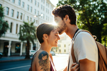 Tourist couple in romantic mood outdoors