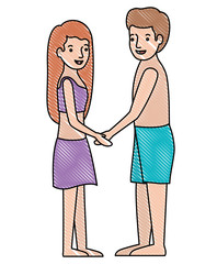young couple with swimsuit avatars characters character vector illustration