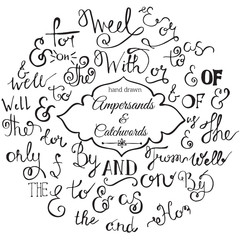 Collection of real ink ampersands and catchwords. Great vector design set for wedding invitations, save the date cards and other stationary.