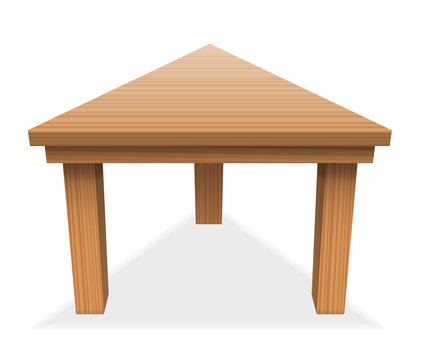 Triangular table - perspective view from above of wooden tabletop - isolated vector illustration on white background.