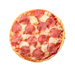 Tasty pepperoni pizza on white background