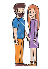 young couple avatars characters vector illustration design