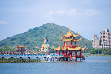 kaohsiung,taiwan - June 9,2018 : Lotus Pond Lianchihtan is a artificial lake and popular tourist destination on the east side of Zuoying District in Kaohsiung City in southern Taiwan.