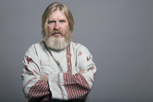 Slavic man in a beautiful painted shirt