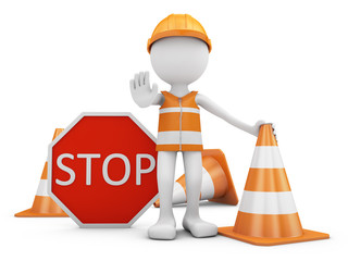 Road worker and  sign