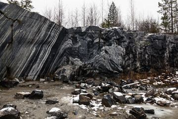 In this part of the quarry Ruskeala marble mining was conducted in an open way, Karelia, Russia