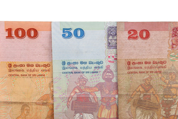 Sri lankan banknotes of 100,20,50 rupees isolated on white background with clipping path