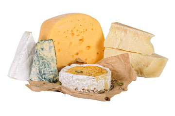 Set of different sorts of cheese with honey and seeds