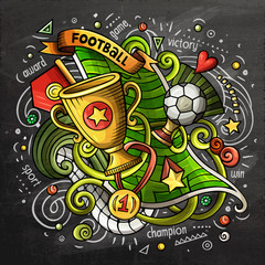 Soccer cartoon vector doodle illustration. Chalkboard design