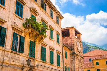 Fototapeta premium Beautiful narrow streets of old town Kotor, Montenegro.