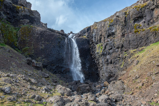 Waterfall in a river in East Iceland