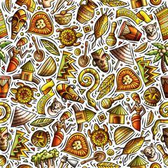 Naklejka premium Cartoon cute hand drawn African seamless pattern