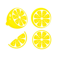 Yellow lemon elements. Lemon parts vector illustration isolated 