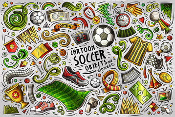 Vector doodle cartoon set of Soccer objects