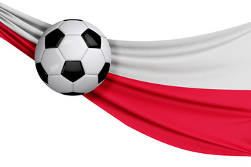 The national flag of Poland with a soccer ball. Football supporter concept. 3D Rendering