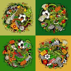 Vector doodles cartoon set of football combinations of objects