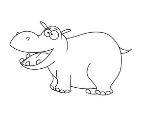 Colorless  cartoon hippopotamus vector illustration isolated on 