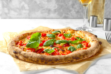 Delicious pizza on table