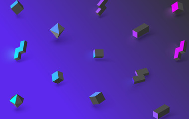 Blue abstract background with 3d geometric figures.