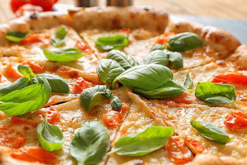 Delicious pizza Margherita, closeup