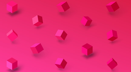 Pink textured background with geometric 3d cubes pattern.