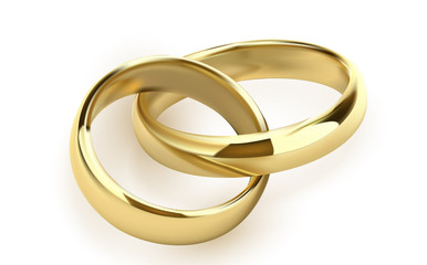 Wedding rings set of gold metal on white background isolated vector illustration