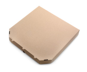 Cardboard pizza box on white background