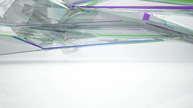 Abstract white and colored gradient glasses interior  with window. 3D animation and rendering.