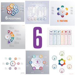 Fototapeta na wymiar Set 8 universal templates elements Infographics conceptual cyclic processes for six positions