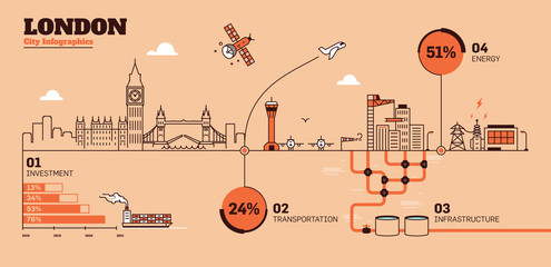 London City Flat Design Infrastructure Infographic Template