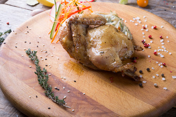 Fried quail served with mashed potatoe