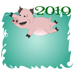 Cute funny pig. Happy New Year