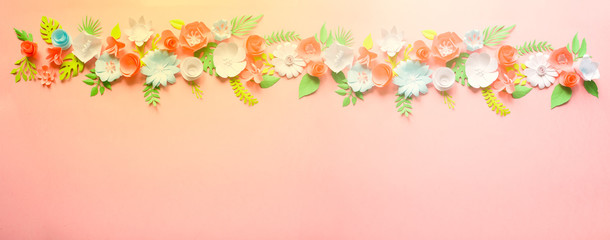 Greeting card with different paper flowers