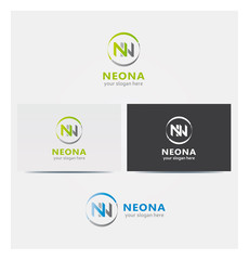 Logo Lettre N, NN dans un Cercle, Icone Carte et Charte Graphique Entreprise Plusieurs Couleurs