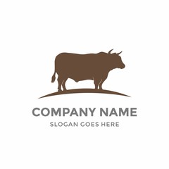 Cow Food Milk Beef Steak Bull Silhouette Land Garden Organic Green Plant Nature Farm Agriculture Business Company Stock Vector Logo Design Template 
