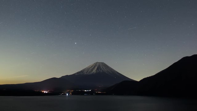 Mt. Fuji over Lake Motosu at Night 