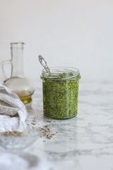 Homemade pesto with olive oil