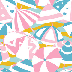 vector seamless background pattern with funny umbrellas for fabric, textile
