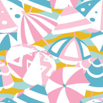 vector seamless background pattern with funny umbrellas for fabric, textile © boyusya